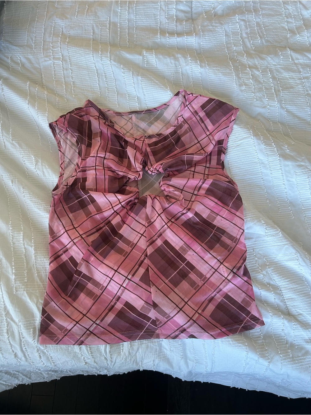 ROMWE Pink Plaid Twist-Front Tank Top